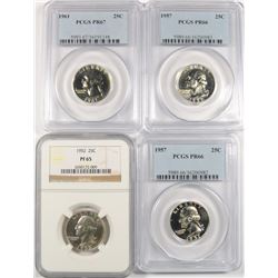 4 PROOF WASHINGTON QUARTERS 2 1957 PCGS PR-66, 61 PCGS PR-67, 52 NGC PF-65
