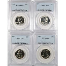 4 1964 WASHINGTON QUARTERS PCGS PR-67