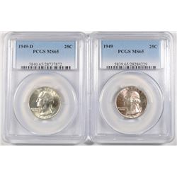 1949-P,D WASHINGTON QUARTERS PCGS MS-65