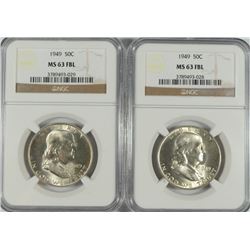 ( 2 ) 1949 FRANKLIN HALF DOLLARS, NGC MS-63 FBL