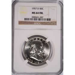 1957-D FRANKLIN HALF DOLLAR, NGC MS-64 FBL