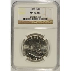 1959 FRANKLIN HALF DOLLAR, NGC MS-64 FBL