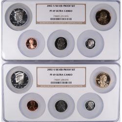 (2) 2002 SILVER PROOF SETS (MISSING QUARTERS) NGC PF-69 UC (MULTIHOLDER)