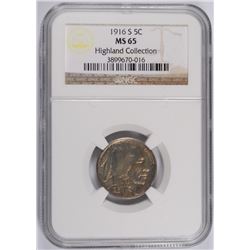 1916-S BUFFALO NICKEL NGC MS-65 (HIGHLAND COLLECTION) RARE COIN