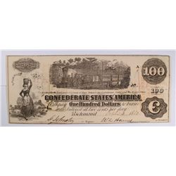 1862 $100 CONFEDERATE STATES OF AMERICA NOTE AU (T-40)