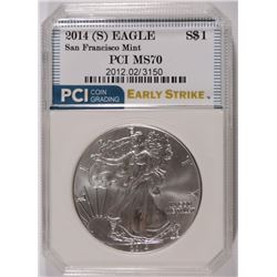 2014 (S) AMERICAN EAGLE DOLLAR SILVER FIRST STRIKE PCI MS 70