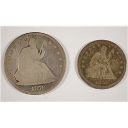 1876 SEATED LIBERTY QUARTER & HALF DOLLAR