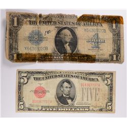 CURRENCY: 1923 $1.00 SILVER CERTIFICATE FAIR & 1928 B $5.00 VG