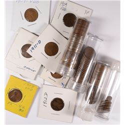 CIRC. LINCOLN CENTS: ROLL (50) 1925-S; 1/2 ROLLS 1918-S & 1928-S; 6 PCS 1912;