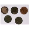Image 1 : 5 INDIAN CENTS: 1907 UNC; 1873 XF DARK, 1874 VF DARK, 1870 VG, & 1858 FLYING