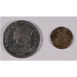 1834 BUST QUARTER F-VF & 1853 THREE CENT CULL