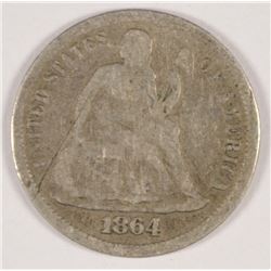 1864-S SEATED DIME VG SCRATCH OBVERSE