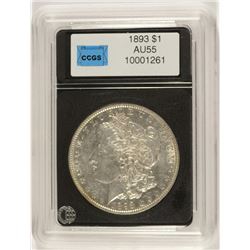 1893 MORGAN SILVER DOLLAR, CCGS AU-55  KEY DATE!