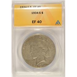 1934-S PEACE SILVER DOLLAR, ANACS EF-40  KEY DATE!