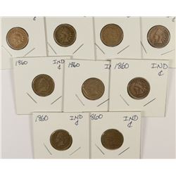 (9) 1860 INDIAN HEAD CENTS