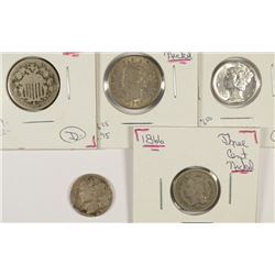 (5) MISC COINS (1866-3 CN, 1869-5C, 1883 NC 5C, 1921-10C, 1936-10C)