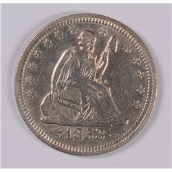 1853 ARROWS AND RAYS SEATED QUARTER, AU-55 NICE WHITE COIN