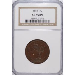 1854 LARGE CENT NGC AU-55 BN BEAUTIFUL!