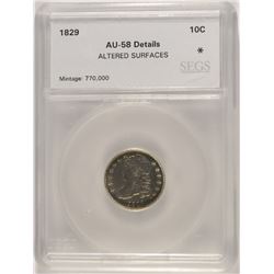 1829 BUST DIME, SEGS AU-58 ( cleaned )