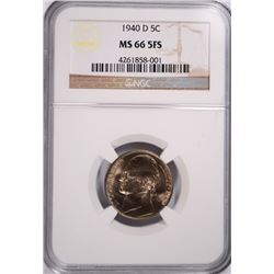 1940-D JEFFERSON NICKEL, MS-66 5 FULL STEPS