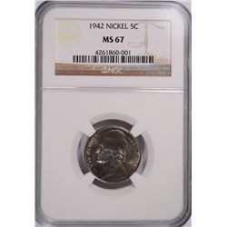 1942 TYPE-1 JEFFERSON NICKEL, NGC MS-67 TOUGH!