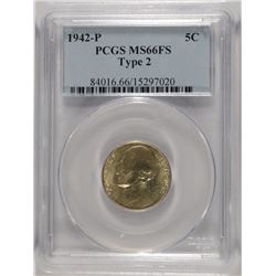 1942-P TYPE 2 SILVER JEFFERSON NICKEL PCGS MS-66 FS