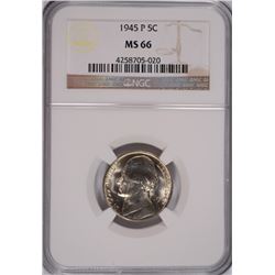 1945-P SILVER JEFFERSON NICKEL, NGC MS-66