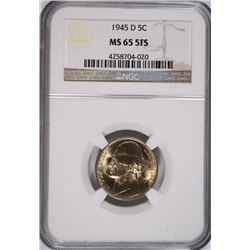 1945-D SILVER JEFFERSON NICKEL, NGC MS-65 5 FULL STEPS