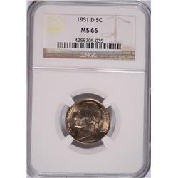 1951-D JEFFERSON NICKEL, NGC MS-66