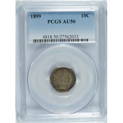 1899 BARBER DIME, PCGS AU-50