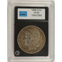 1896-S MORGAN SILVER DOLLAR, CCGS VF-30