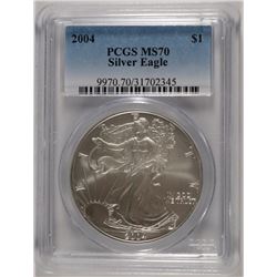 2004 AMERICAN SILVER EAGLE, PCGS MS-70 PERFECT
