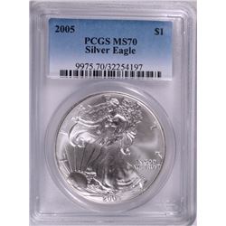 2005 AMERICAN SILVER EAGLE, PCGS MS-67 RARE LISTS IN PCGS PRICE GUIDE AT $700.00