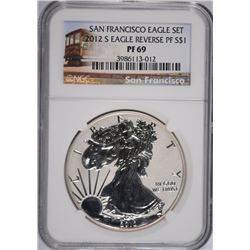 2012-S AMERICAN SILVER EAGLE REVERSE PROOF, NGC  PROOF-69 TROLLEY LABEL