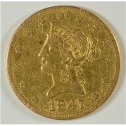 1847 $10 GOLD LIBERTY VF