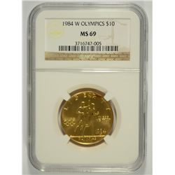 1984-W $10 GOLD OLYMPICS COMMEN NGC MS-69