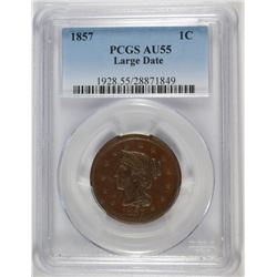 1857 LARGE CENT PCGS AU-55 (LARGE DATE)