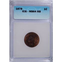 1878 INDIAN HEAD CENT ICG MS-64 RB
