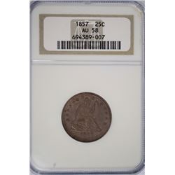 1857 SEATED QUARTER NGC AU-58