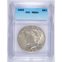1935 PEACE DOLLAR ICG MS-64