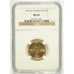 1994-W $5 GOLD WORLD CUP COMMEN NGC MS-69
