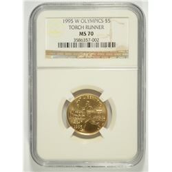1995-W $5 GOLD OLYMPICS TORCH RUNNER COMMEN NGC MS-70 !!!!
