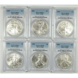 2002, 2003, 2004, 2005, 2006 & 2007 AMERICAN SILVER EAGLES, ALL PCGS MS-69!