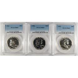 ( 3 ) 1962 FRANKLIN HALF DOLLARS, PCGS PROOF-65