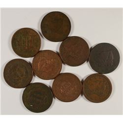 ( 9 ) LARGE CENTS, VARIOUS DATES AND GRADES
