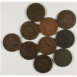 ( 10 ) LARGE CENTS VARIOUS DATES AND GRADES