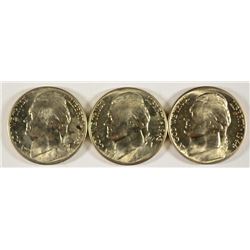 LOT OF ( 2) 1943-D & (1) 1944-D BU JEFFERSON WAR NICKELS