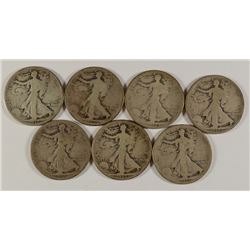 LOT OF ( 7 ) 1917  WALKING LIBERTY HALF DOLLARS, VARIOUS MINT MARKS INCLUDED