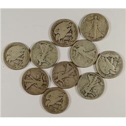 LOT OF ( 10 ) WALKING LIBERTY HALF DOLLARS DATED 1920 AND EARLIER