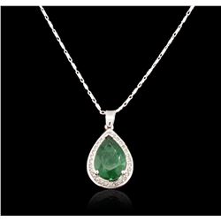 14KT White Gold 3.20ct Emerald and Diamond Pendant With Chain